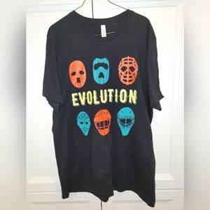 Men's XL "Evolution" goalie mask t-shirt.